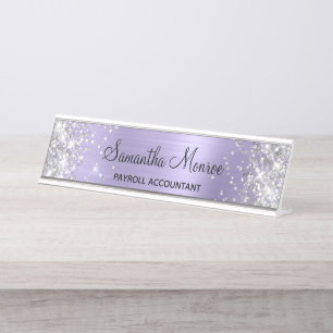 Porte-nom Pour Bureau Parties scintillant argentée Pale Lavender Foil