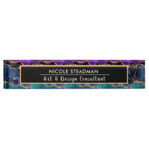 Porte-nom Pour Bureau Parties scintillant bleue et violet Peacock Agate 