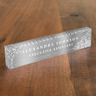 Porte-nom Pour Bureau Parties scintillant d'étincelle d'argent professio