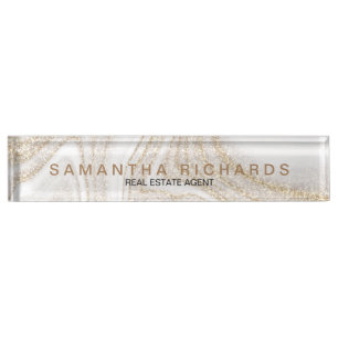 Porte-nom Pour Bureau Parties scintillant d'or en marbre blanc moderne e