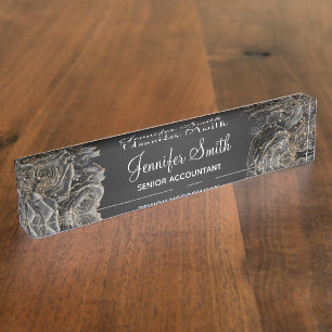 Porte-nom Pour Bureau Parties scintillant d'or et Roses de Black Glam