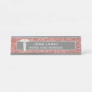 Porte-nom Pour Bureau Parties scintillant d'or rose rose de Caduceus Mé