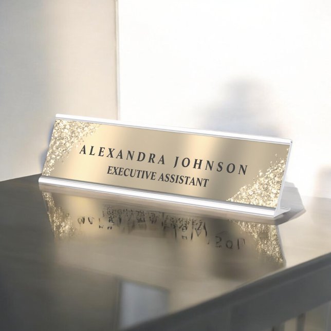 Porte-nom Pour Bureau Parties scintillant dorée moderne de luxe professi (Créateur téléchargé)