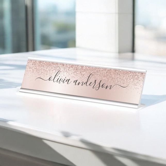 Porte-nom Pour Bureau Parties scintillant dorée Rose professionnel moder (Créateur téléchargé)