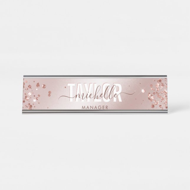 Porte-nom Pour Bureau Parties scintillant dorée Rose professionnel moder (Devant)