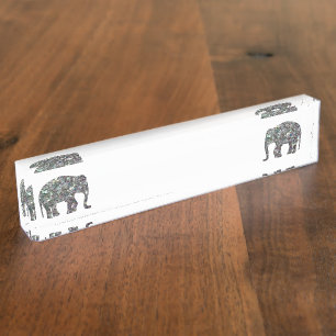 Porte-nom Pour Bureau Parties scintillant en mosaïque argentée Eléphant