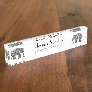 Porte-nom Pour Bureau Parties scintillant en mosaïque argentée Eléphant
