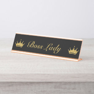 Porte-nom Pour Bureau Parties scintillant en noir et or Couronne Amusant