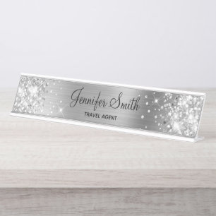 Porte-nom Pour Bureau Parties scintillant et huile d'argent
