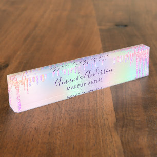 Porte-nom Pour Bureau Parties scintillant holographique goutte-à-goutte