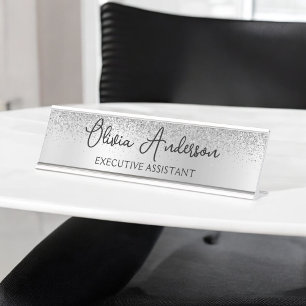 Porte-nom Pour Bureau Parties scintillant Monogramme Argent Sparkle Girl