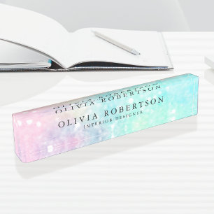 Porte-nom Pour Bureau Parties scintillant Pastel Bokeh Girly Colorée Mot