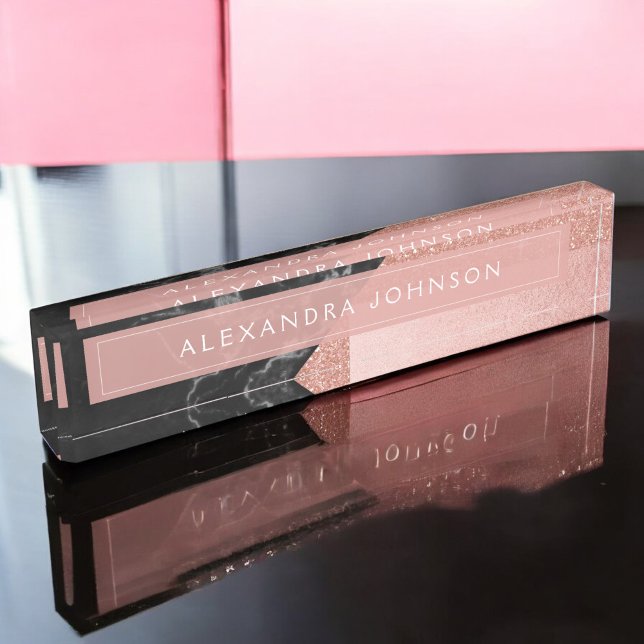 Porte-nom Pour Bureau Parties scintillant rose d'étincelle or Foil et ma (Créateur téléchargé)