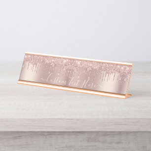 Porte-nom Pour Bureau Parties scintillant rose Gold Blush Éclats Texte 