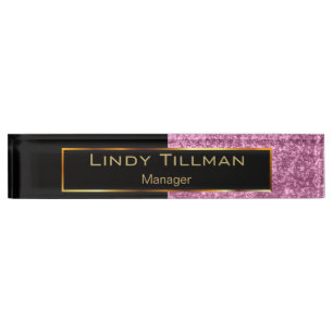 Porte-nom Pour Bureau Parties scintillant rose haut de gamme et noir