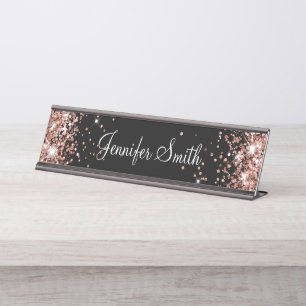 Porte-nom Pour Bureau Parties scintillant rose or noir solide