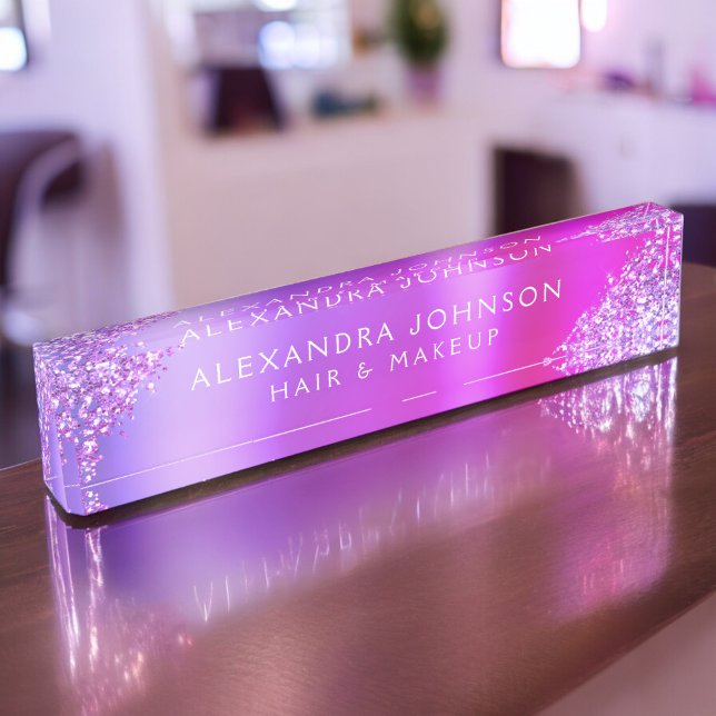 Porte-nom Pour Bureau Parties scintillant rose violet ombre étincelante  (Créateur téléchargé)