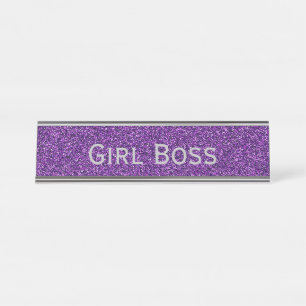 Porte-nom Pour Bureau Parties scintillant violette et argent fille Boss