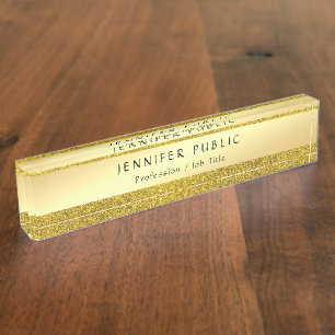 Porte-nom Pour Bureau Parties scintillantes élégantes d'or de nom des