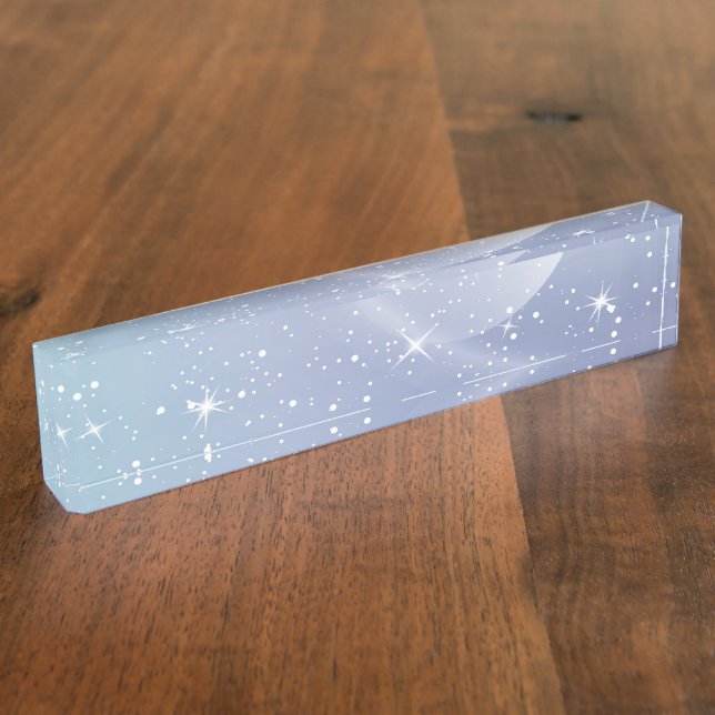 Porte-nom Pour Bureau Pastel Starry Sky Blue Gradient Moon Galaxy Design (Taille)