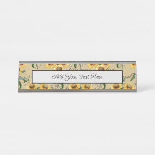 Porte-nom Pour Bureau Pays Tournesol Rustique Vintage Écriture Manuscrit