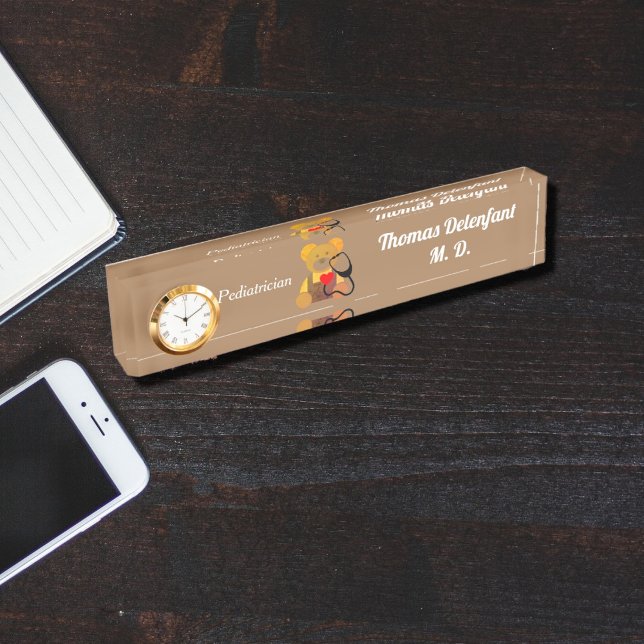 Porte-nom Pour Bureau Pediatricien - oranges en peluche - stéthoscope (Créateur téléchargé)