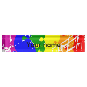 Porte-nom Pour Bureau Peinture à goutte arc-en-ciel désaffectée