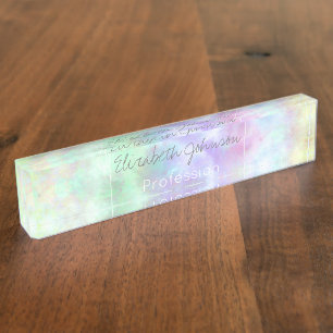 Porte-nom Pour Bureau Peinture d'aquarelle Pastel Rainbow Cravate-Dye