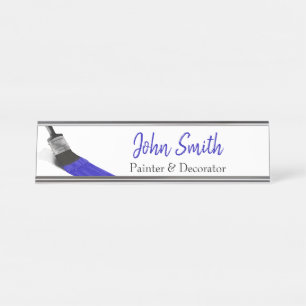 Porte-nom Pour Bureau Peinture Peintre Service Société Pinceau Bleu