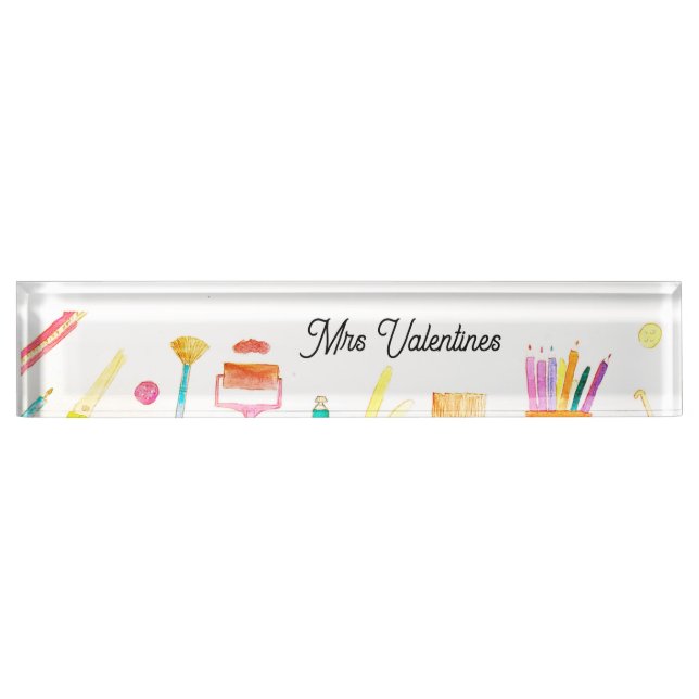 Porte-nom Pour Bureau Pencils Aquarelle Enseignant Mignonne École Modern (Devant)