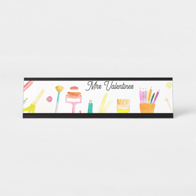 Porte-nom Pour Bureau Pencils Aquarelle Enseignant Mignonne École Modern (Devant)