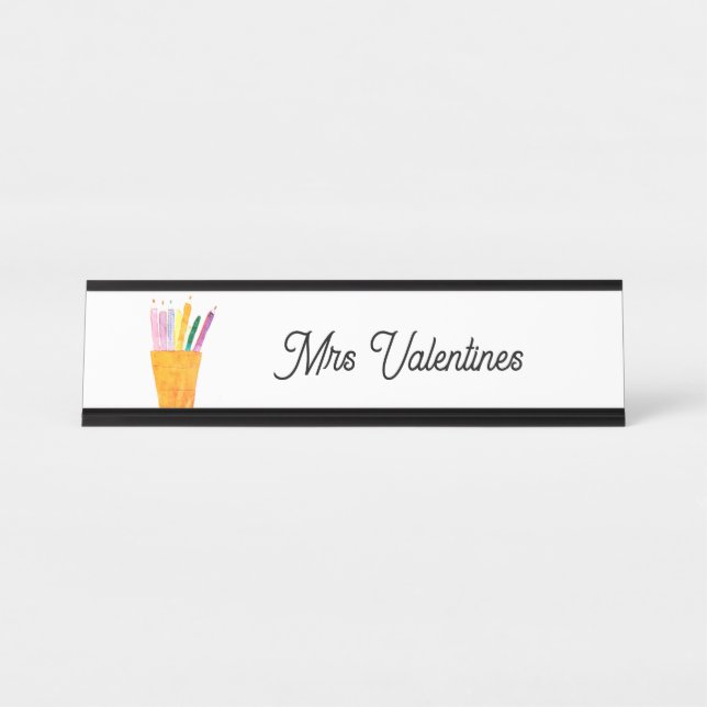 Porte-nom Pour Bureau Pencils Aquarelle Enseignant Mignonne École Modern (Devant)