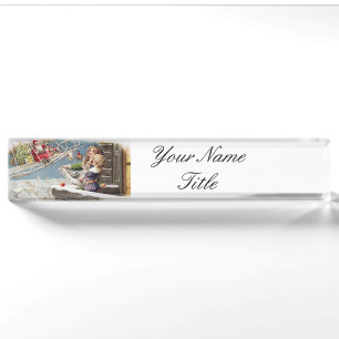 Porte-nom Pour Bureau Père Noël Vintage