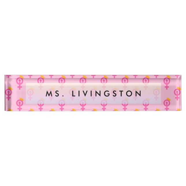 Porte-nom Pour Bureau Personalized Feminist Pink (Devant)