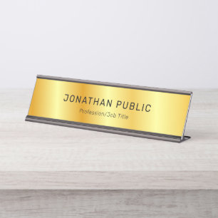 Porte-nom Pour Bureau Personnalisé Black Gold Moderne Élégant Luxueux