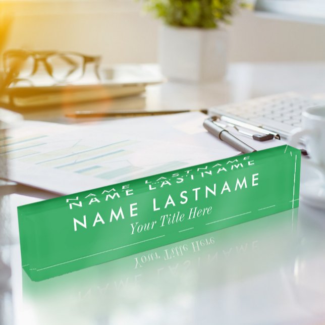 Porte-nom Pour Bureau Personnalisé Moderne Simple Clair Vert Blanc (Créateur téléchargé)