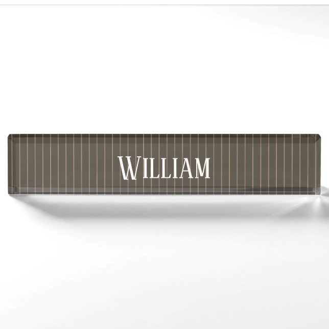 Porte-nom Pour Bureau Personnalised brown retro pinstripes (Devant)