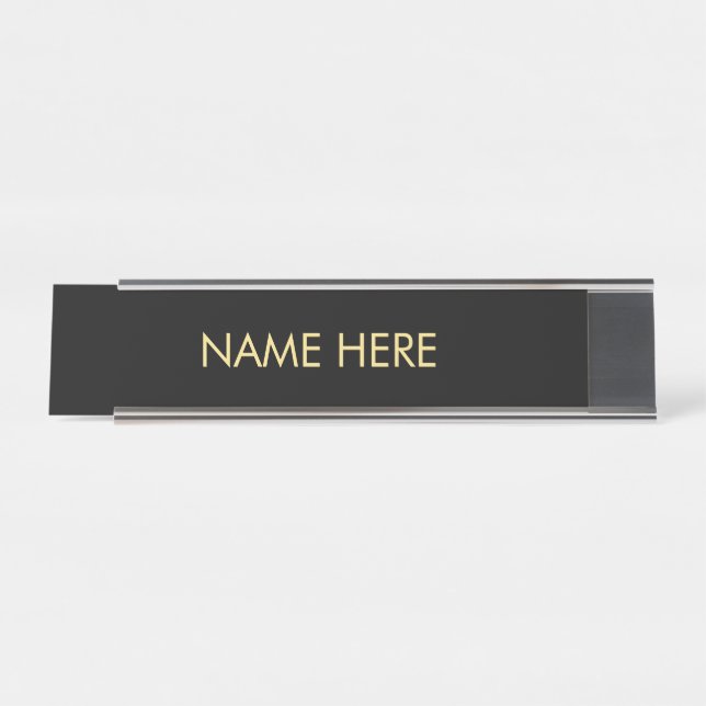 Porte-nom Pour Bureau personnaliser, changer le nom texte noir simil or (Devant)