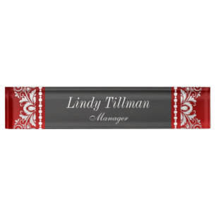 Porte-nom Pour Bureau Personnaliser, dentelle rouge et noire