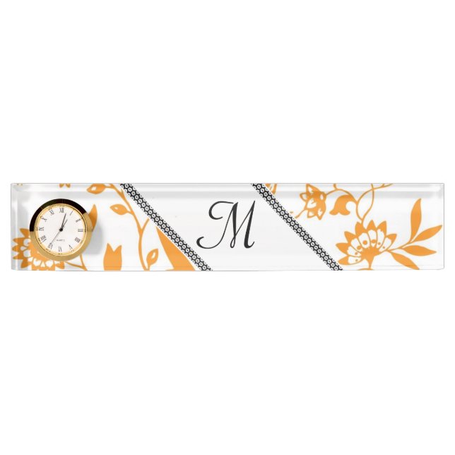 Porte-nom Pour Bureau Personnaliser l'information Monogramme Leaf Vines  (Devant)