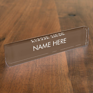 Porte-nom Pour Bureau personnaliser, modifier le nom texte brun blanc