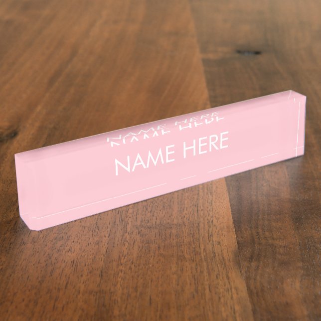 Porte-nom Pour Bureau personnaliser, modifier le nom texte rose blanc (Taille)