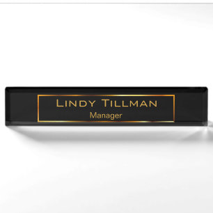 Porte-nom Pour Bureau Personnaliser, Noir & Or simple
