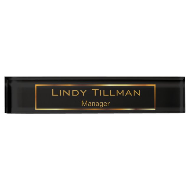 Porte-nom Pour Bureau Personnaliser, Noir & Or simple (Devant)