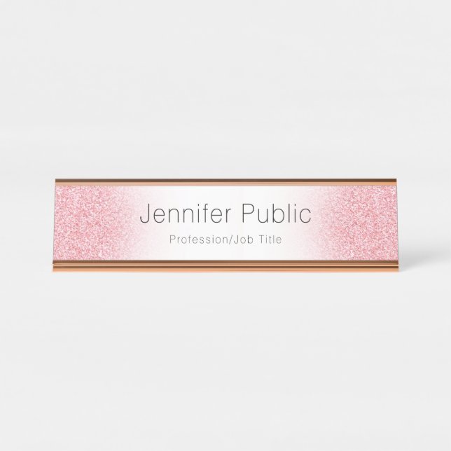 Porte-nom Pour Bureau Personnaliser Rose Gold Modern Elegant Modèle (Devant)
