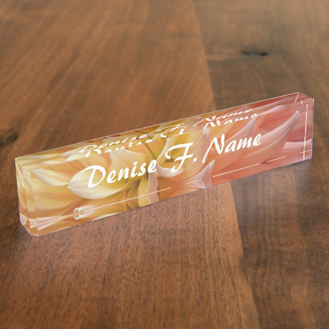 Porte-nom Pour Bureau Pétales rose Dahlia Personnalisé Floral (Taille)