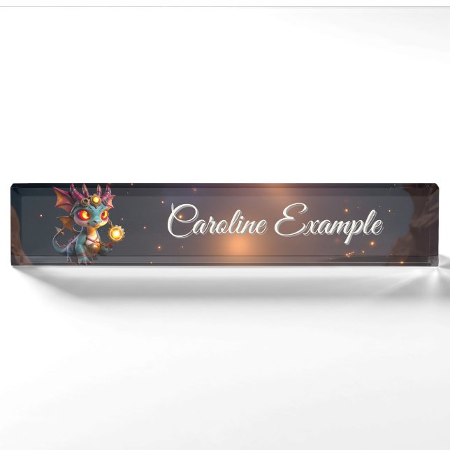 Porte-nom Pour Bureau Petit Dragon, Grande Énergie – L'Ember Clockling (Devant)