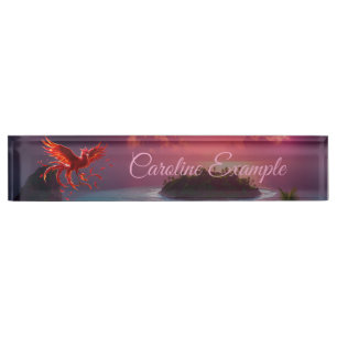 Porte-nom Pour Bureau Phénix cramoisi de la marée au clair de lune.