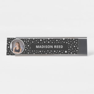 Porte-nom Pour Bureau Photo personnalisé avec cercle de perles sur fond