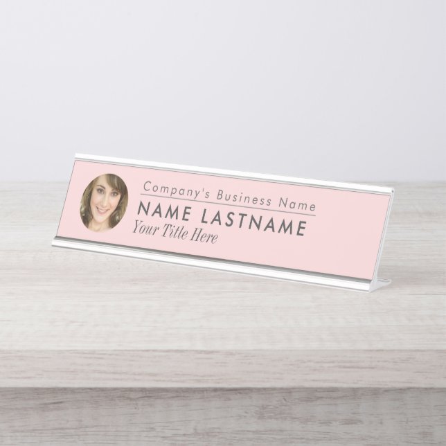 Porte-nom Pour Bureau Photo personnalisée Blush rose affaires élégant mo (Devant)